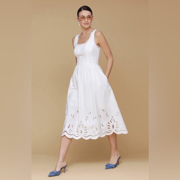 Avec Les Filles Dresses & Skirts - Avec Les Filles White 100% Cotton Romantic Embroidered Summer Dress (Size 4)